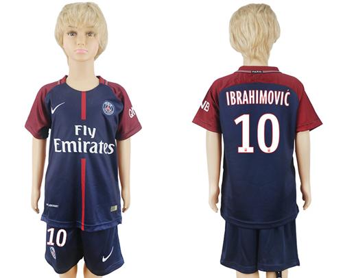 Paris Saint-Germain #10 Ibrahimovic Home Kid Soccer Club Jersey